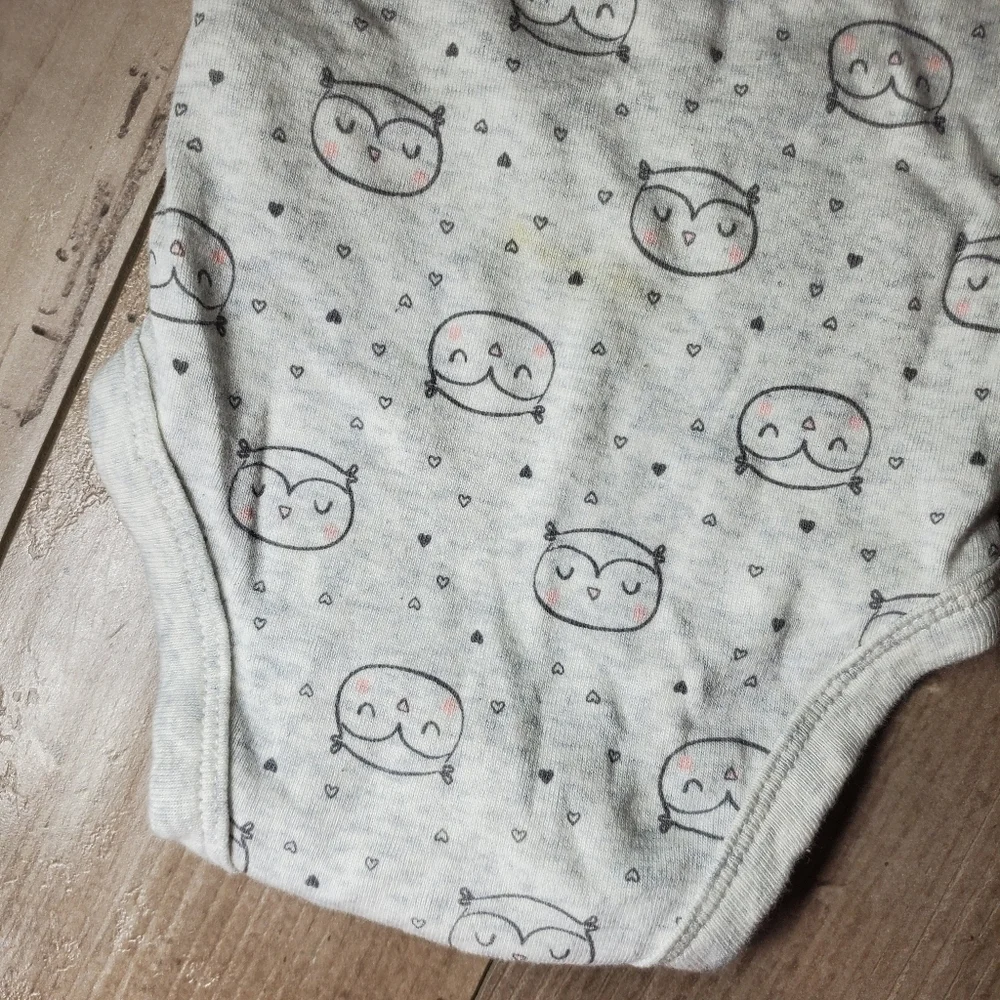 Simple Joys by Carter's Baby Girl 0-3m Gray and Pink Long Sleeve Owl Bodysuit